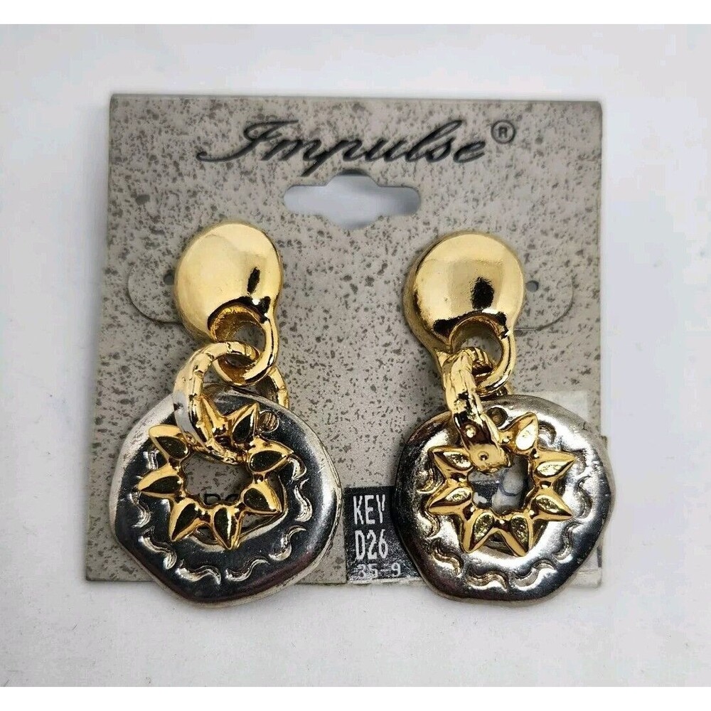 IMPULSE Vintage Gold & Silver Toned Dangling Pierced Earrings